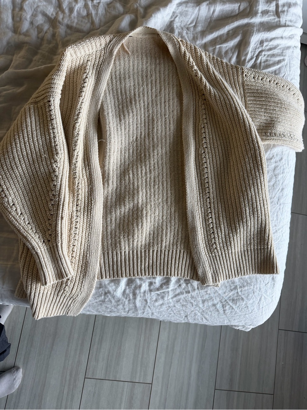 Free People: Oversized Cream Knit Cardigan
